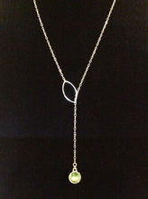 LACY- Swarvoski Crystal Green Peridot with Silver Charm, Lariat Style Necklace