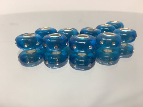 Eurobeads Large Hole Beads Turquoise with Crystals 4mm Hole Beads 10pcs