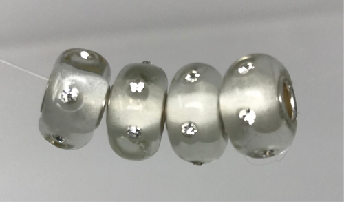 Poly Resin Large Hole Beads White with Shimmer and Crystals and Silver Plated Cores