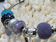 Eurobead Bangle Bracelet in Purple & Teal with Silver Accents & Crystals