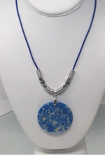 Blue Jasper Agate Pendant on Genuine Royal Blue Leather with Silver Spacer Bead Accents
