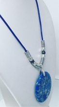 Blue Jasper Agate Pendant on Genuine Royal Blue Leather with Silver Spacer Bead Accents