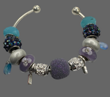 Eurobead Bangle Bracelet in Purple & Teal with Silver Accents & Crystals