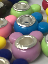Mickey Mouse Large Hole Acrylic Beads in Assorted Colors with 925 Silver Cores