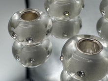 Poly Resin Large Hole Beads White with Shimmer and Crystals and Silver Plated Cores
