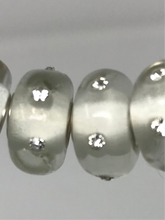 Poly Resin Large Hole Beads White with Shimmer and Crystals and Silver Plated Cores
