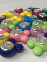 Mickey Mouse Large Hole Acrylic Beads in Assorted Colors with 925 Silver Cores