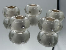 Poly Resin Large Hole Beads White with Shimmer and Crystals and Silver Plated Cores