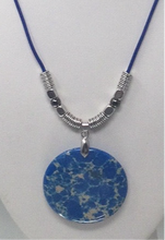 Blue Jasper Agate Pendant on Genuine Royal Blue Leather with Silver Spacer Bead Accents