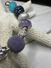 Eurobead Bangle Bracelet in Purple & Teal with Silver Accents & Crystals