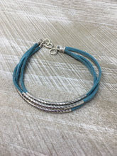 Stackable Turquoise Suede Wrap Bracelet with Silver Accents