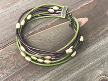 Green & Brown Leather Wrap with Brass