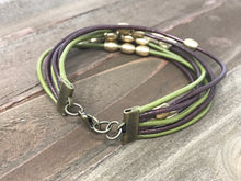 Green & Brown Leather Wrap with Brass