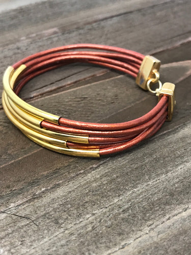 5 Strand Leather Wrap Copper