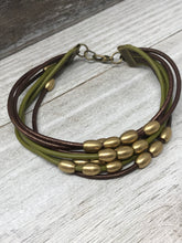 Leather Bangle with Brass Beads