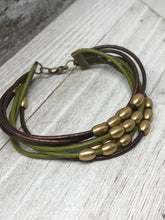 Leather Bangle with Brass Beads