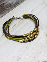 Leather Bangle with Brass Beads
