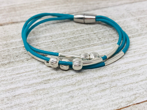 Leather Bangle with Silver