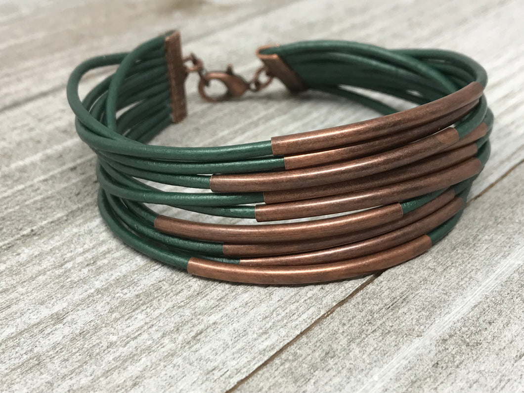 Hunter Green Quarter Stack with Copper and Clasp