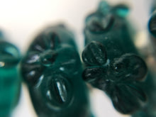 AKAMAI- European Lampwork Glass HAWAIIAN TEAL/BLUE-GREEN FLORAL Bead