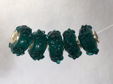 AKAMAI- European Lampwork Glass HAWAIIAN TEAL/BLUE-GREEN FLORAL Bead