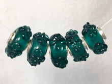 AKAMAI- European Lampwork Glass HAWAIIAN TEAL/BLUE-GREEN FLORAL Bead