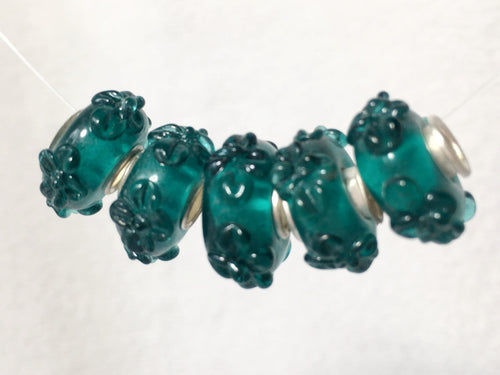 AKAMAI- European Lampwork Glass HAWAIIAN TEAL/BLUE-GREEN FLORAL Bead
