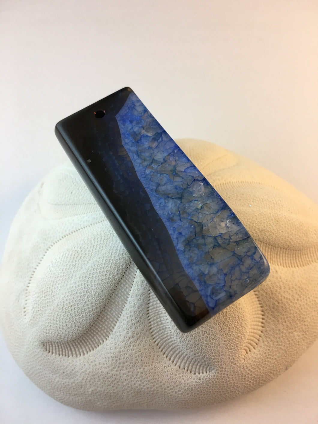 ADA - Beautiful Black & Blue Rectangle Druzy Geode Agate Pendant