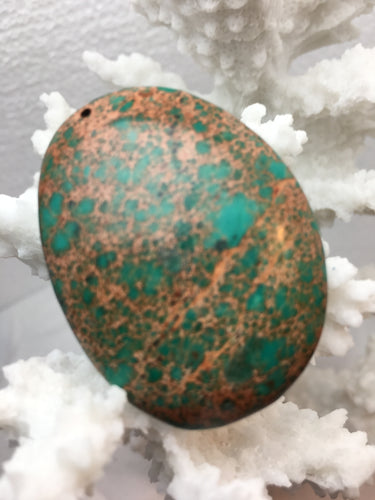 ADELINE- Sea Sediment Jasper Agate Pendant with Aqua Green Pattern