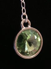 LACY- Swarvoski Crystal Green Peridot with Silver Charm, Lariat Style Necklace