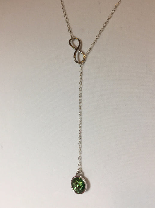 ADELYN - Swarvoski Crystal Peridot Infinity Silver Necklace, August Birthstone