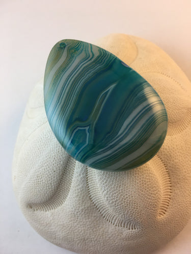 AYLA - Beautiful Aqua Blue & Green Teardrop Stripes Agate Pendant