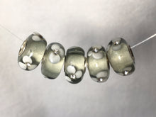 BETHANNY- European Lampwork Glass SILVER & CRYSTAL Large Hole Bead