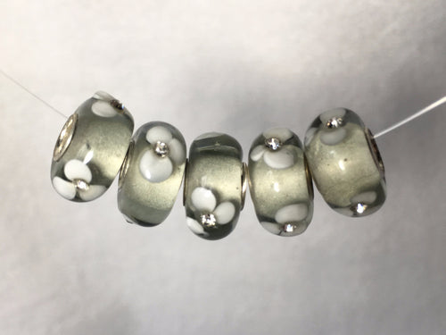 BETHANNY- European Lampwork Glass SILVER & CRYSTAL Large Hole Bead