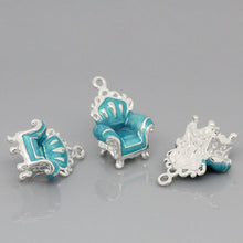 COZY CHAIR- ONE TURQUOISE SILVER PLATED 3D ENAMEL CHARM PENDANT