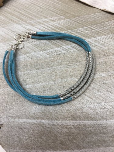 Stackable Turquoise Suede Wrap Bracelet with Silver Accents