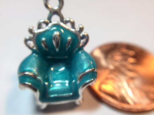 COZY CHAIR- ONE TURQUOISE SILVER PLATED 3D ENAMEL CHARM PENDANT
