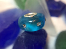 ASHLYNN- European Lampwork Glass TEAL/BLUE CRYSTAL Large Hole Bead