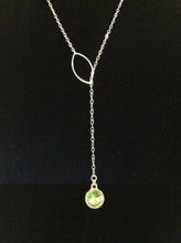 LACY- Swarvoski Crystal Green Peridot with Silver Charm, Lariat Style Necklace