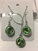 LACY- Swarvoski Crystal Green Peridot with Silver Charm, Lariat Style Necklace