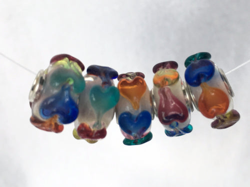 ANGELICA - European Lampwork Glass MULTI COLOR HEARTS Large Hole Bead