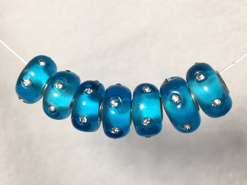 ASHLYNN- European Lampwork Glass TEAL/BLUE CRYSTAL Large Hole Bead