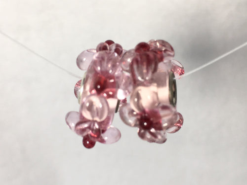 AKELA- European Lampwork Glass HAWAIIAN PINK FLOWERS Large Hole Bead