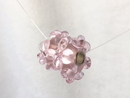 EKAHI- European  Lampwork Glass HAWAIIAN Pink & White Floral Large Hole Bead