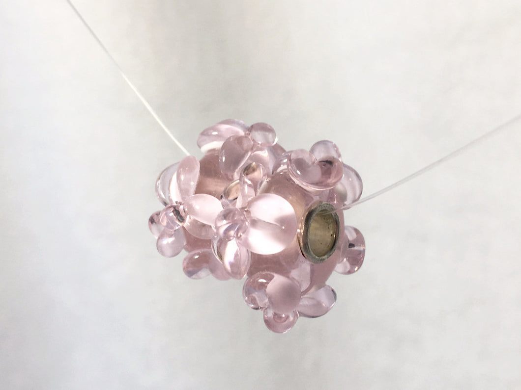 EKAHI- European  Lampwork Glass HAWAIIAN Pink & White Floral Large Hole Bead