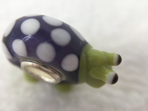SNAIL - European Lampwork Glass SNAIL/SLUG Bead, Green & Purple