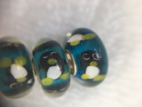 PENGUINS - European Lampwork PENGUIN Beads, BLACK & WHITE Quanity 1 Bead