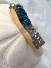 STEPHANIE- Gold Plated Titanium Silver & Blue Rectangle Druzy Pendant