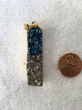 STEPHANIE- Gold Plated Titanium Silver & Blue Rectangle Druzy Pendant