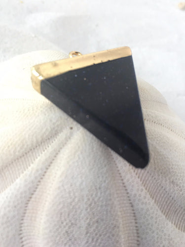 TRINITY- Speckled Black Onyx Triangle Agate, Gold Acent Pendant, Onyx Gem